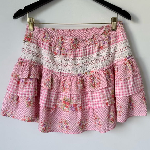 LoveShackFancy Pink Floral Tiered Mini Skirt - Picture 8 of 12